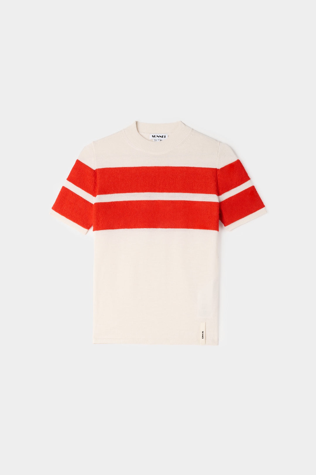 STRIPED KNIT SHORTSLEEVE TOP / off white & acid red - 2