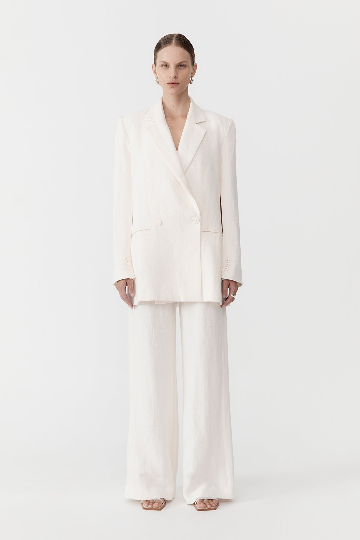 Linen Split Sleeve Blazer - Ivory - 2