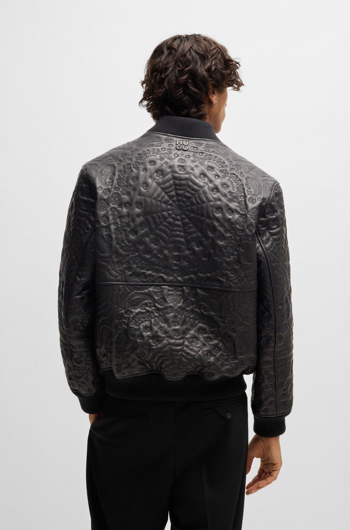 LEATHER JACKET WITH SPIDERWEB AND BANDANNA PATTERN - 4