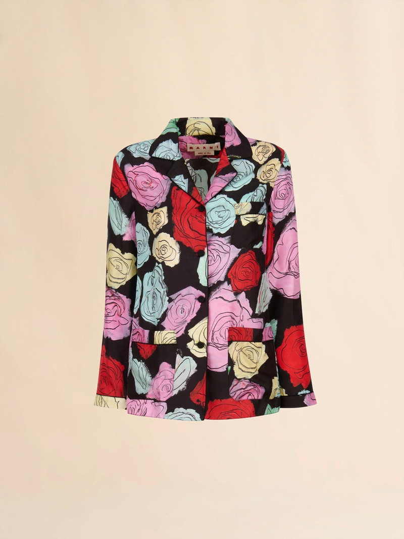 BLACK SILK PYJAMA SHIRT WITH ORION PRINT - 1