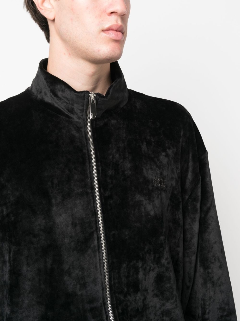 logo-embroidered velvet bomber jacket - 5