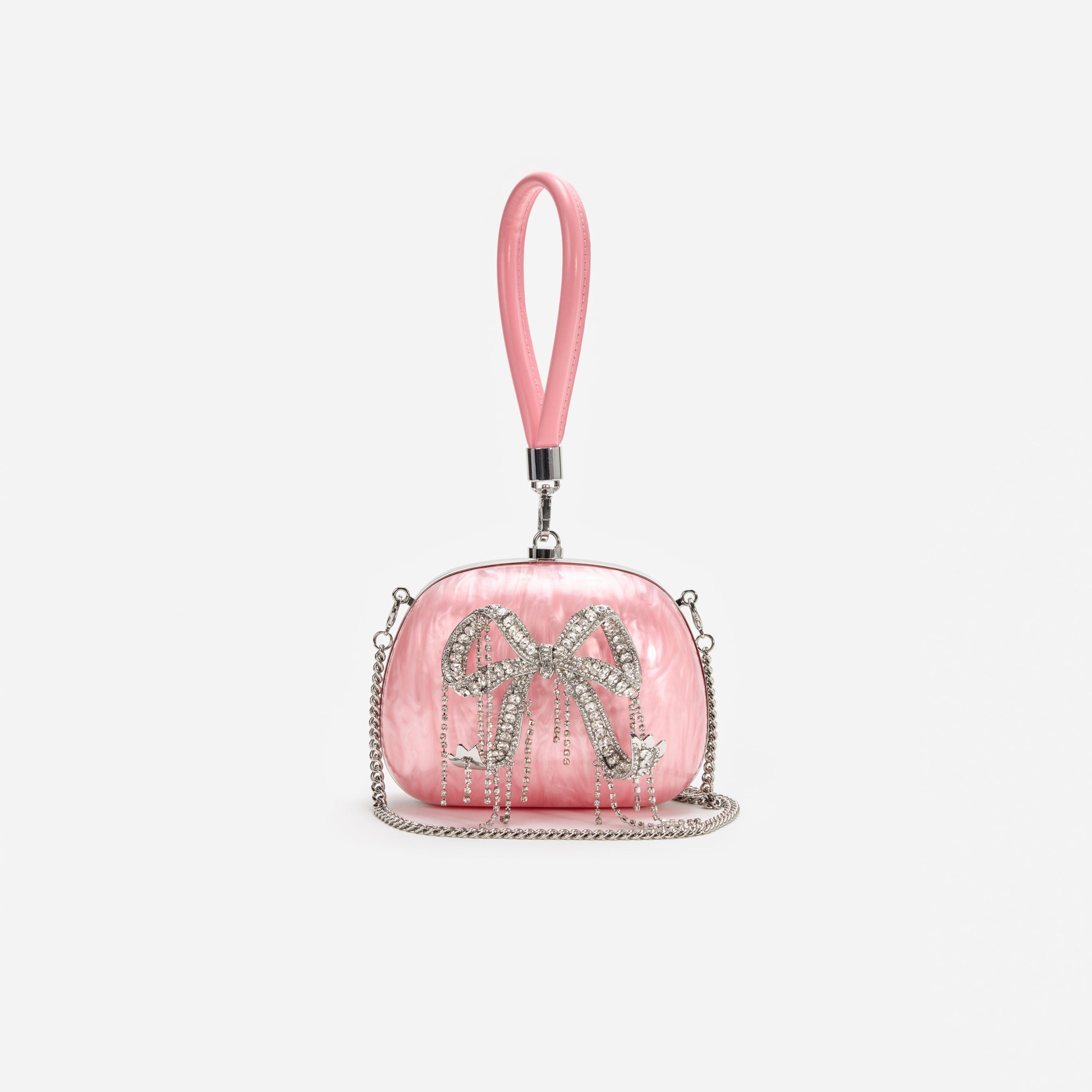 Pink Pearl Top Handle Clutch Bag - 4