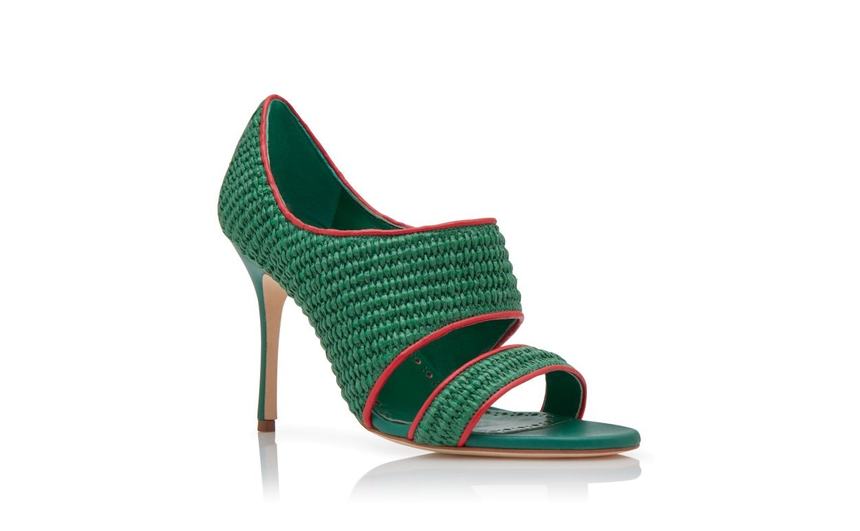 Green and Red Raffia Open Toe Sandals - 3