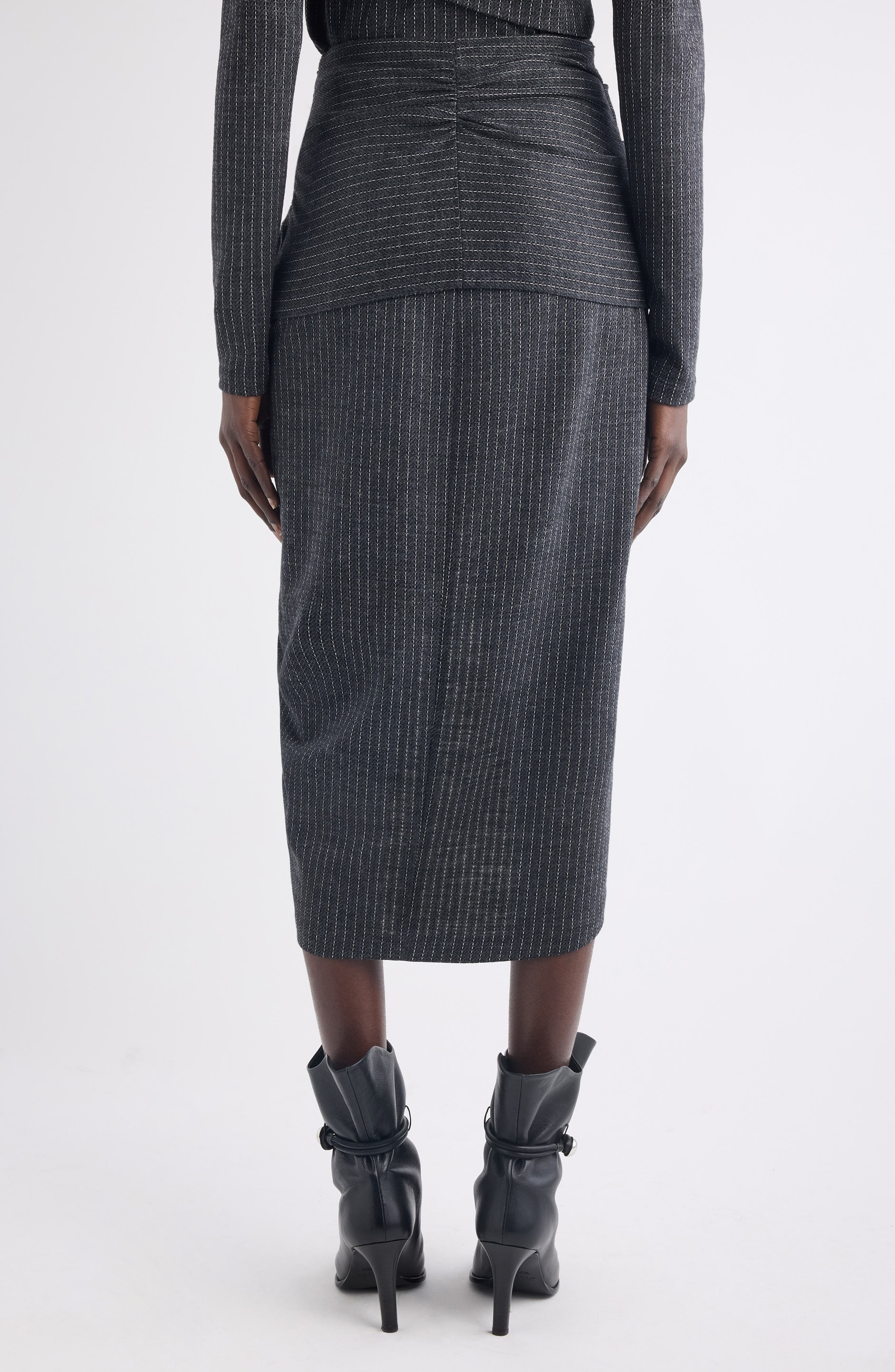 Isabel Marant Reilly Pinstripe Wool Blend Faux Wrap Skirt in Anthracite at Nordstrom - 3