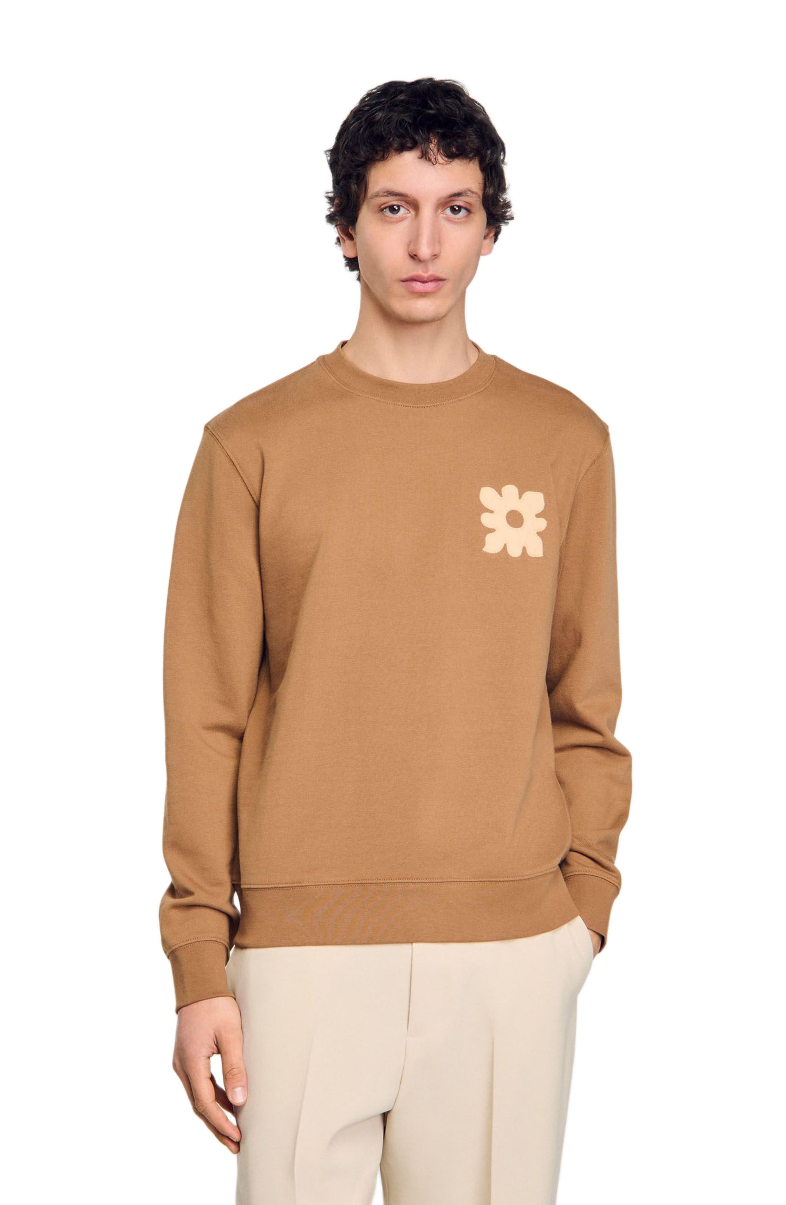SANDRO Sweatshirt with flower patch in Nut at Nordstrom - 3