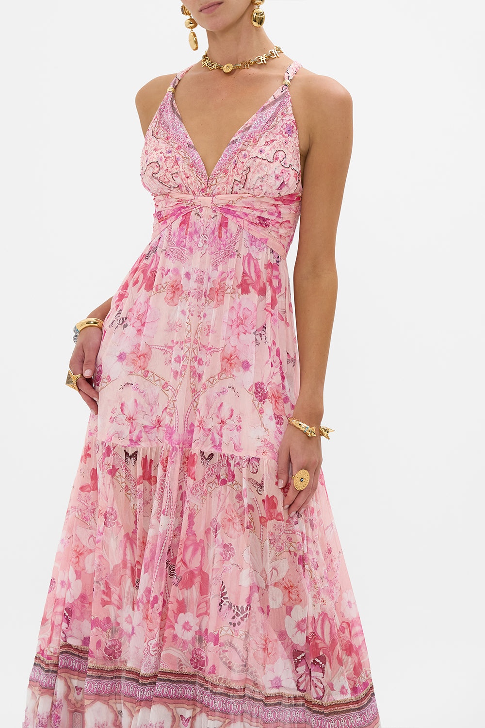 BEAD STRAP GATHERED PANEL DRESS - 5