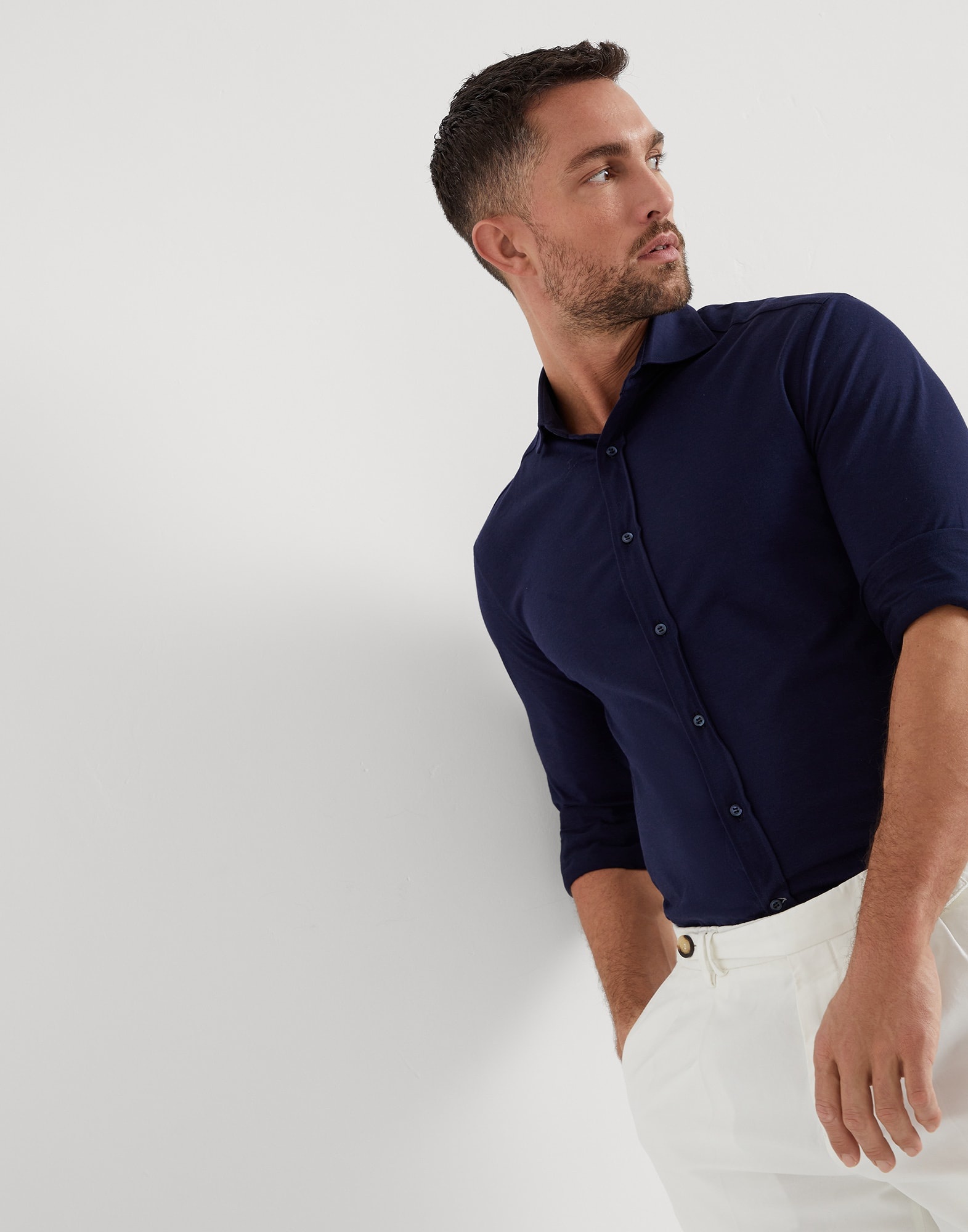 Cotton piqué basic fit shirt with spread collar - 4