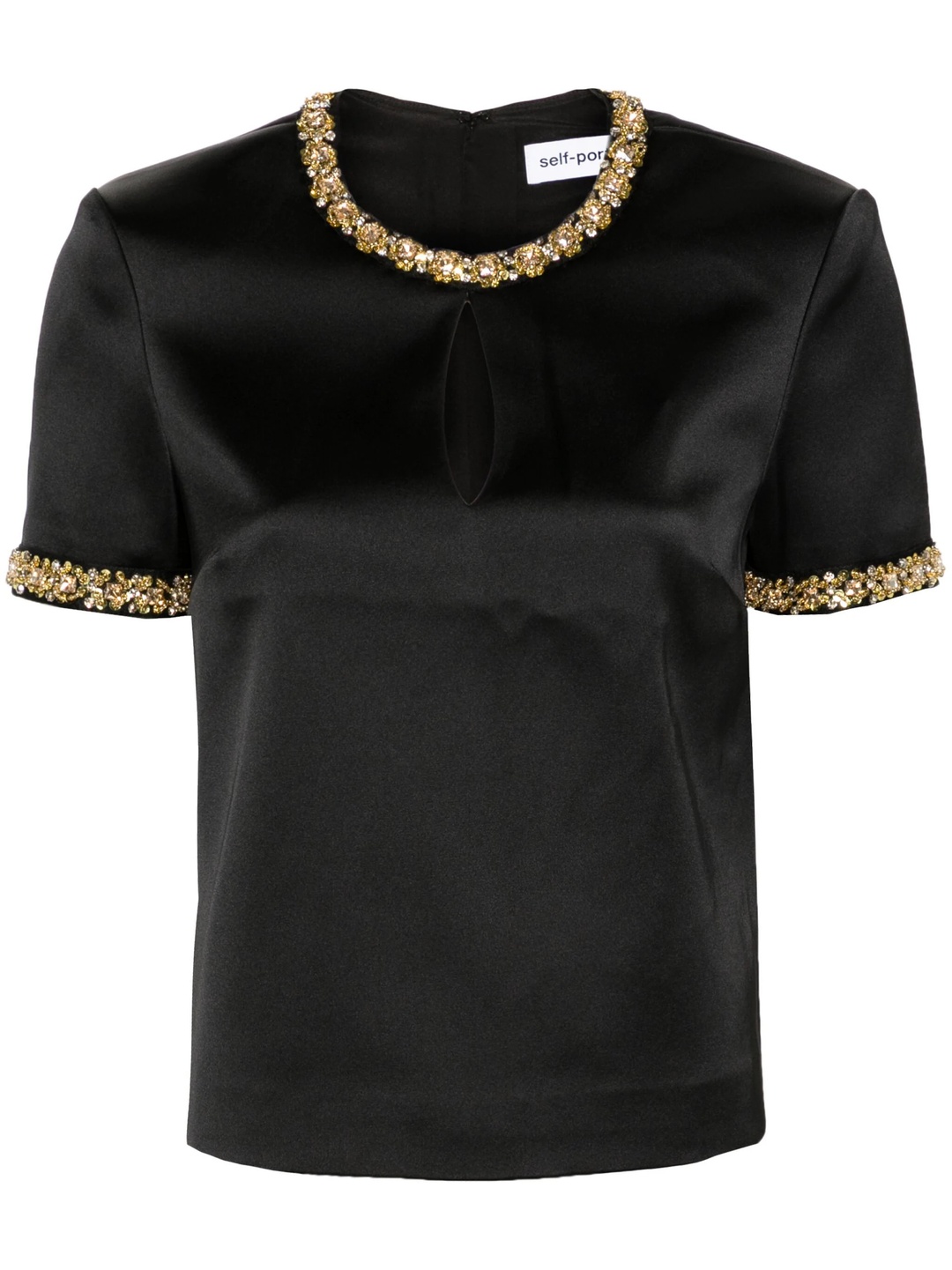 Black Satin Embellished Top - 1