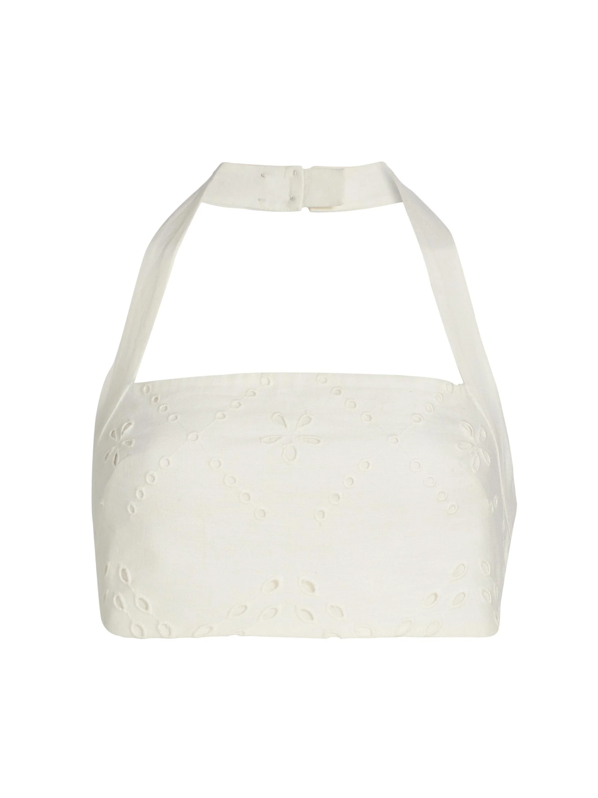 Women's Broderie Anglaise Halterneck Bralette Top - White - 1