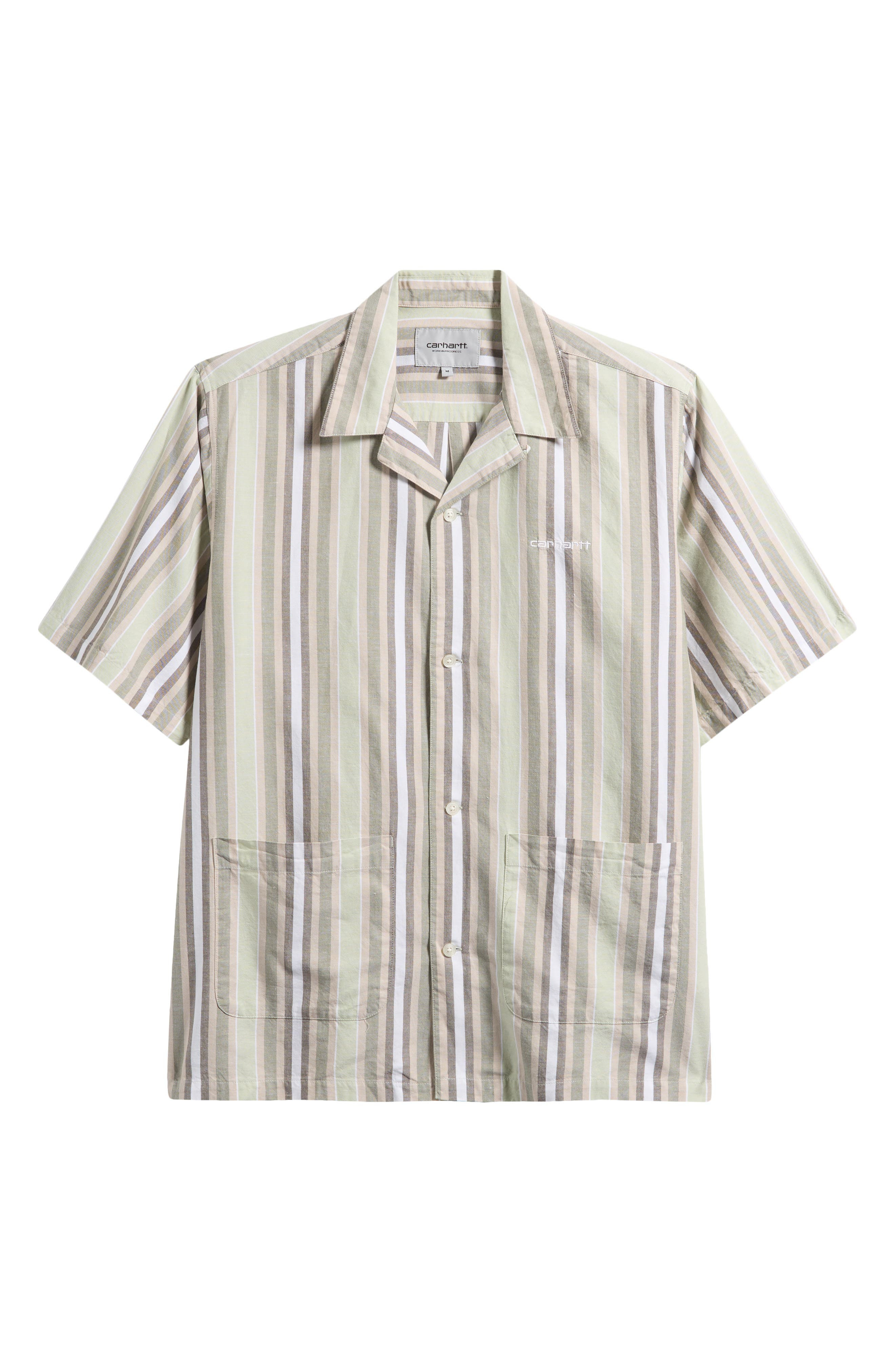 Carhartt Work In Progress Folsey Stripe Cotton & Linen Camp Shirt in Folsey Pale Olive /White at Nor - 6