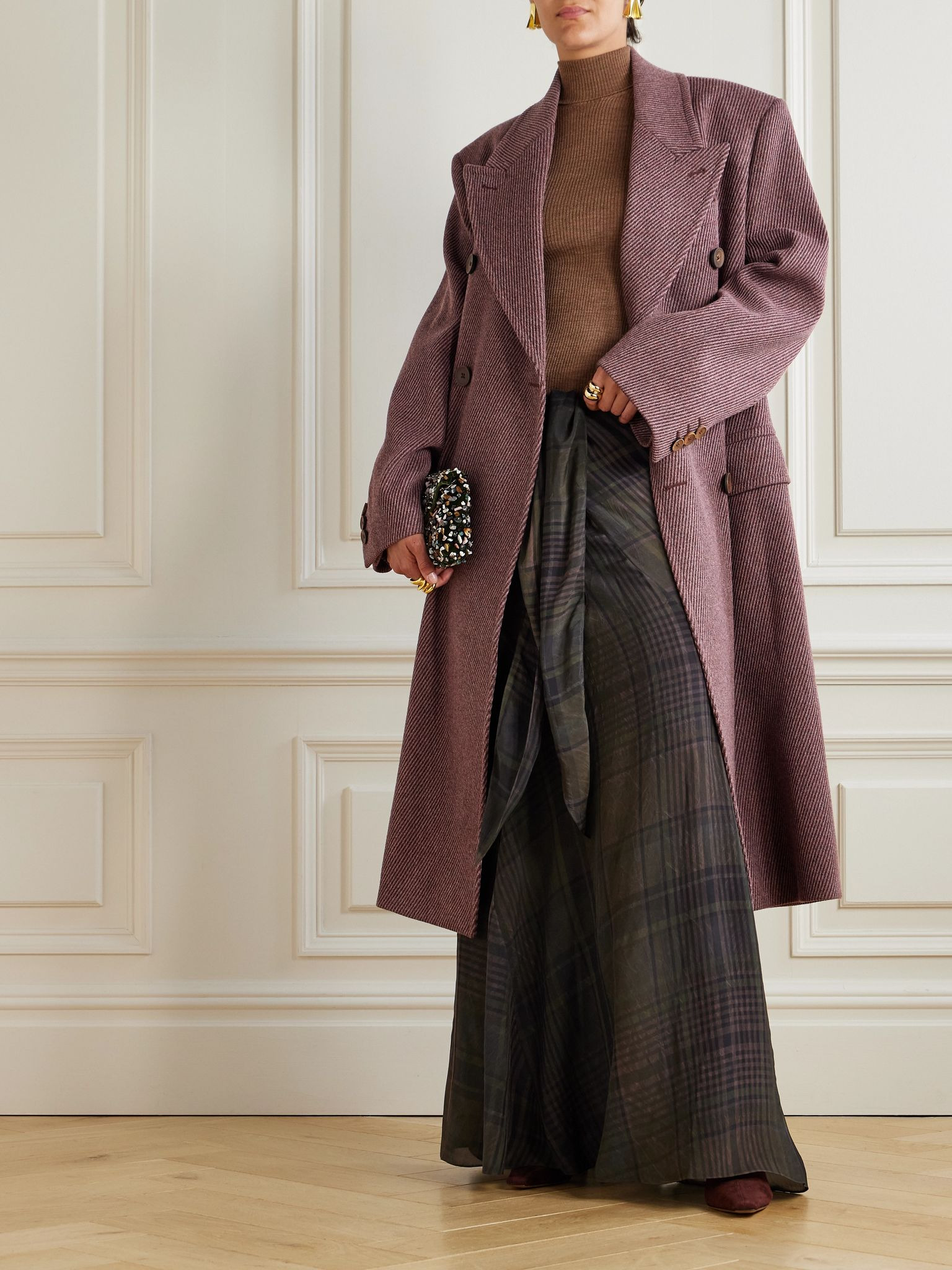 Winston double-breasted wool-twill coat Brown - 2
