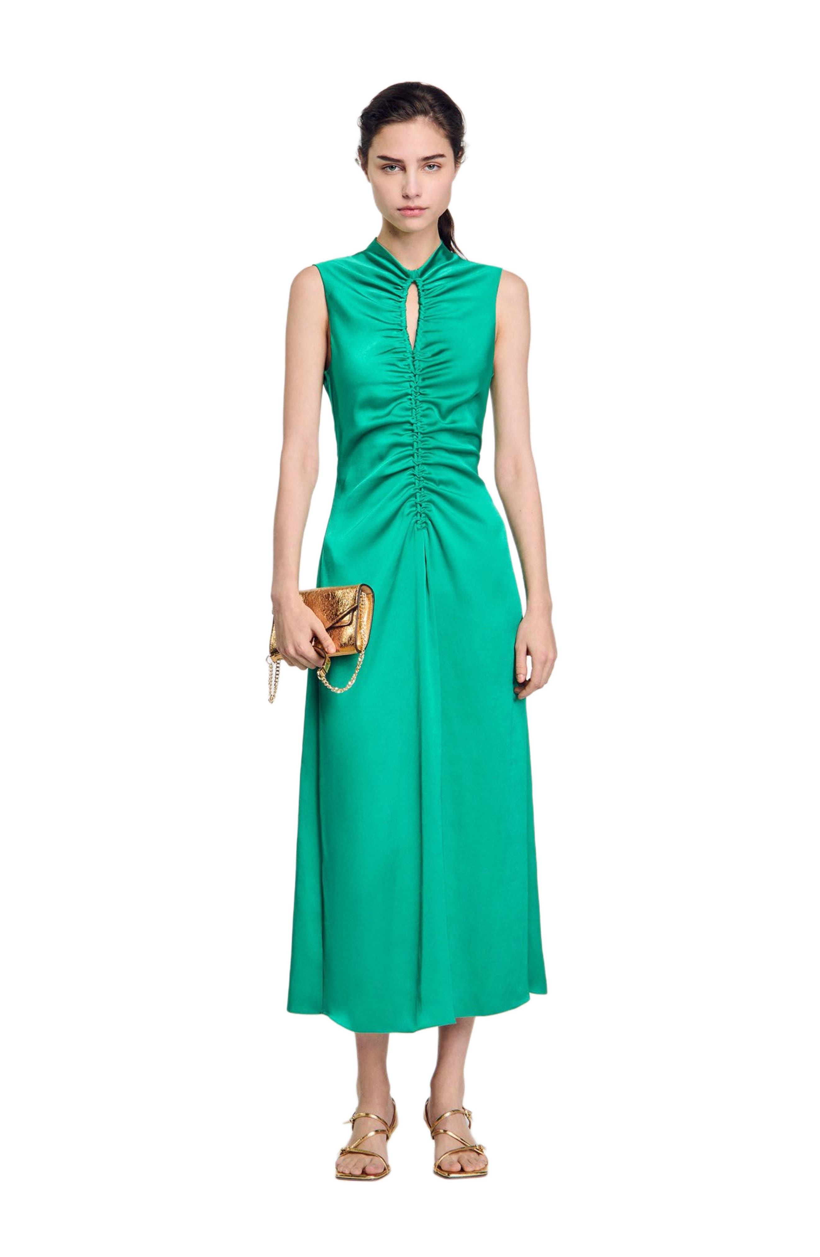SANDRO Draped satin-effect dress in Emeuraude Green at Nordstrom - 6