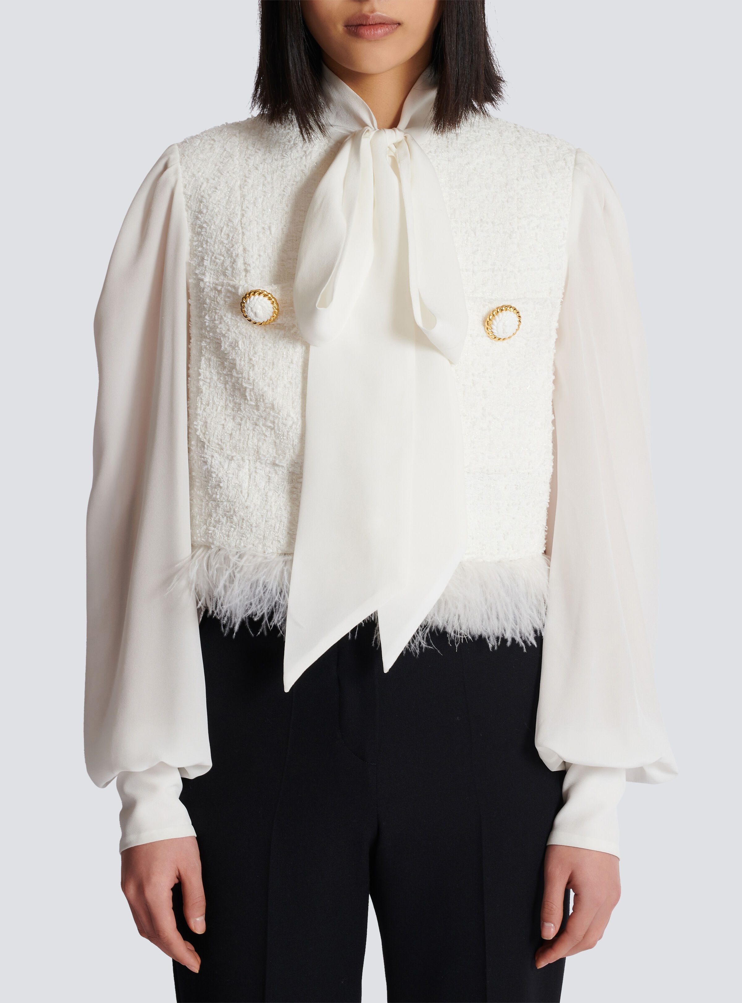 Tweed and crepe jacket - 5