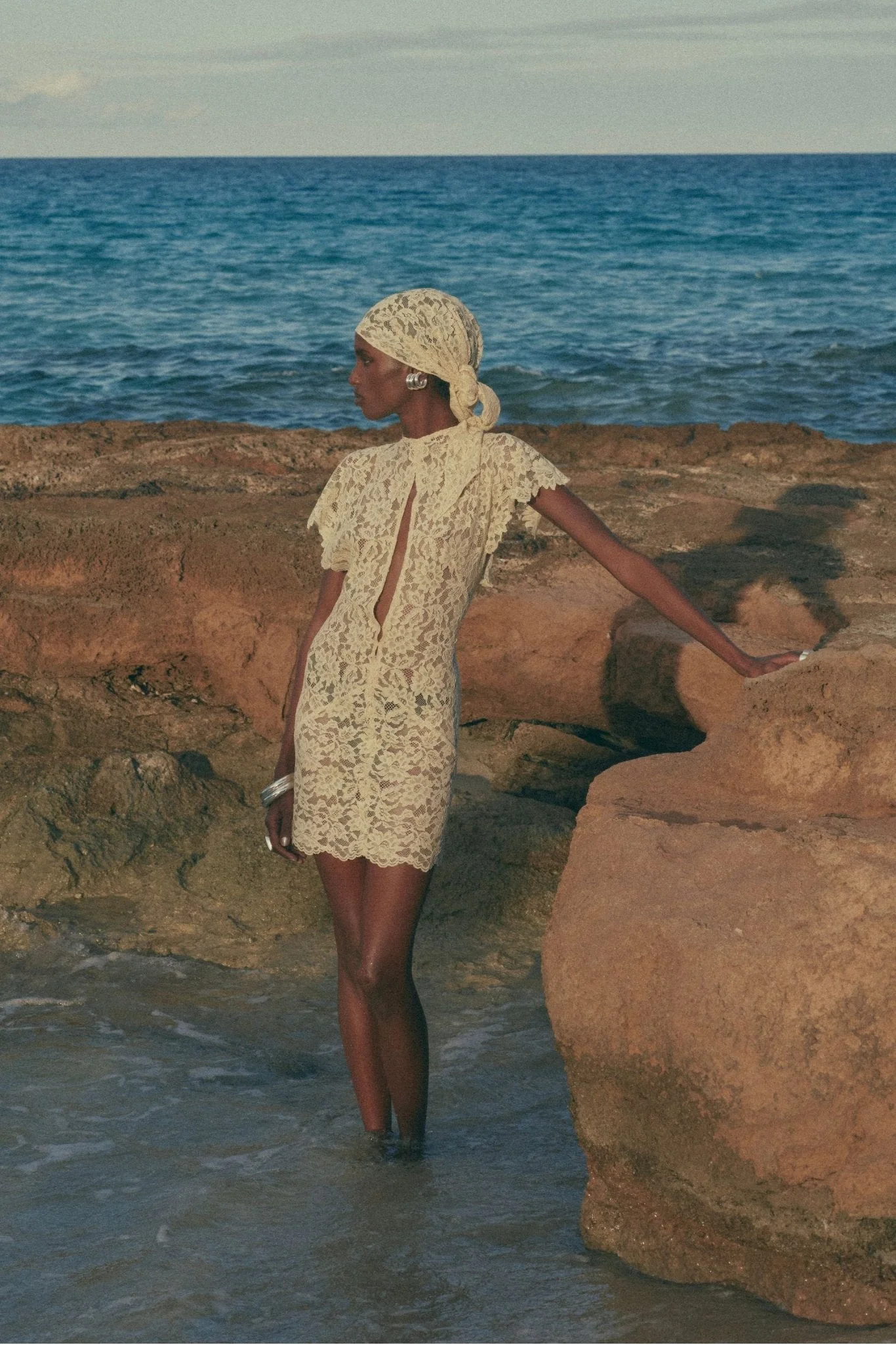 LAIA MINI DRESS IN ANTIQUE YELLOW LACE - 1