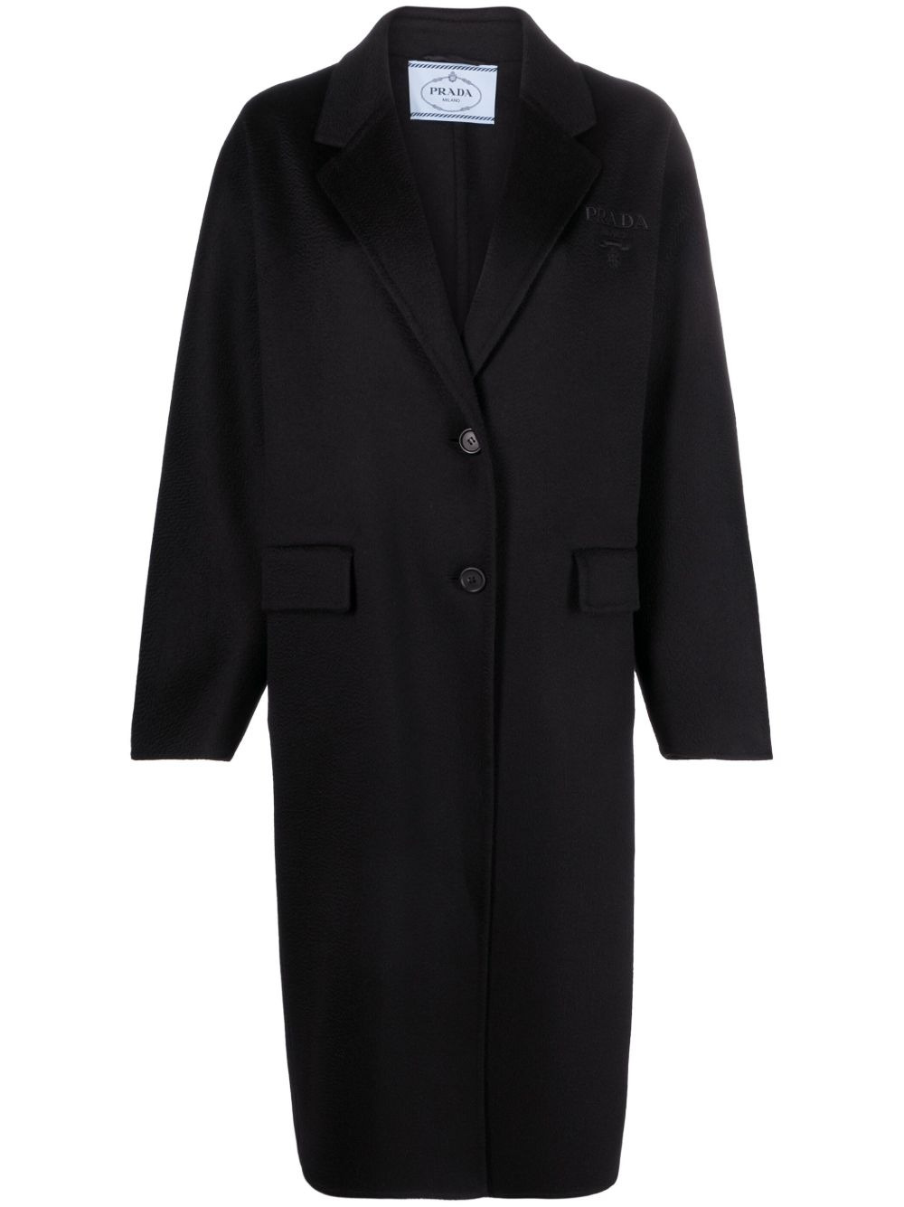 logo-embroidered cashmere coat - 1