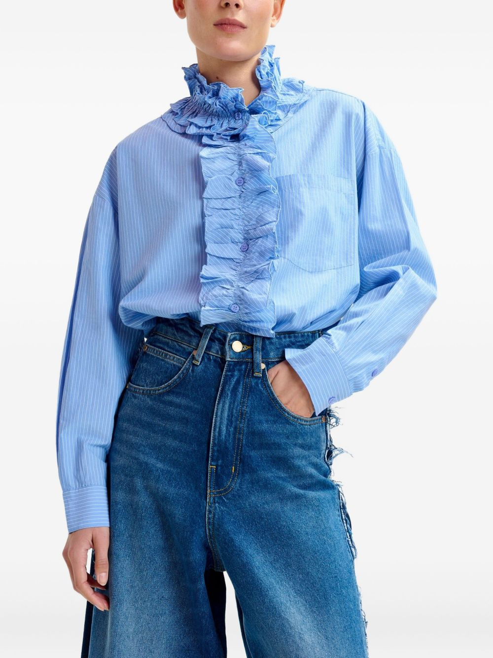 stripe-pattern ruffle-detail shirt - 3
