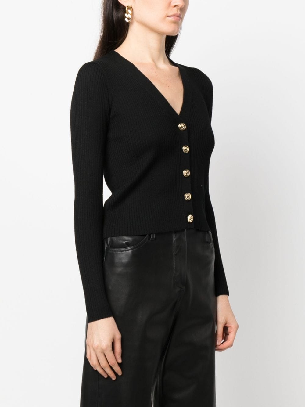ribbed-knit V-neck wool cardigan - 3