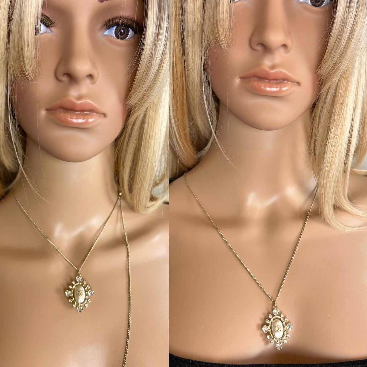 Chanel Crystal CC Necklace Gold Pearly Fashion Jewelry - 5