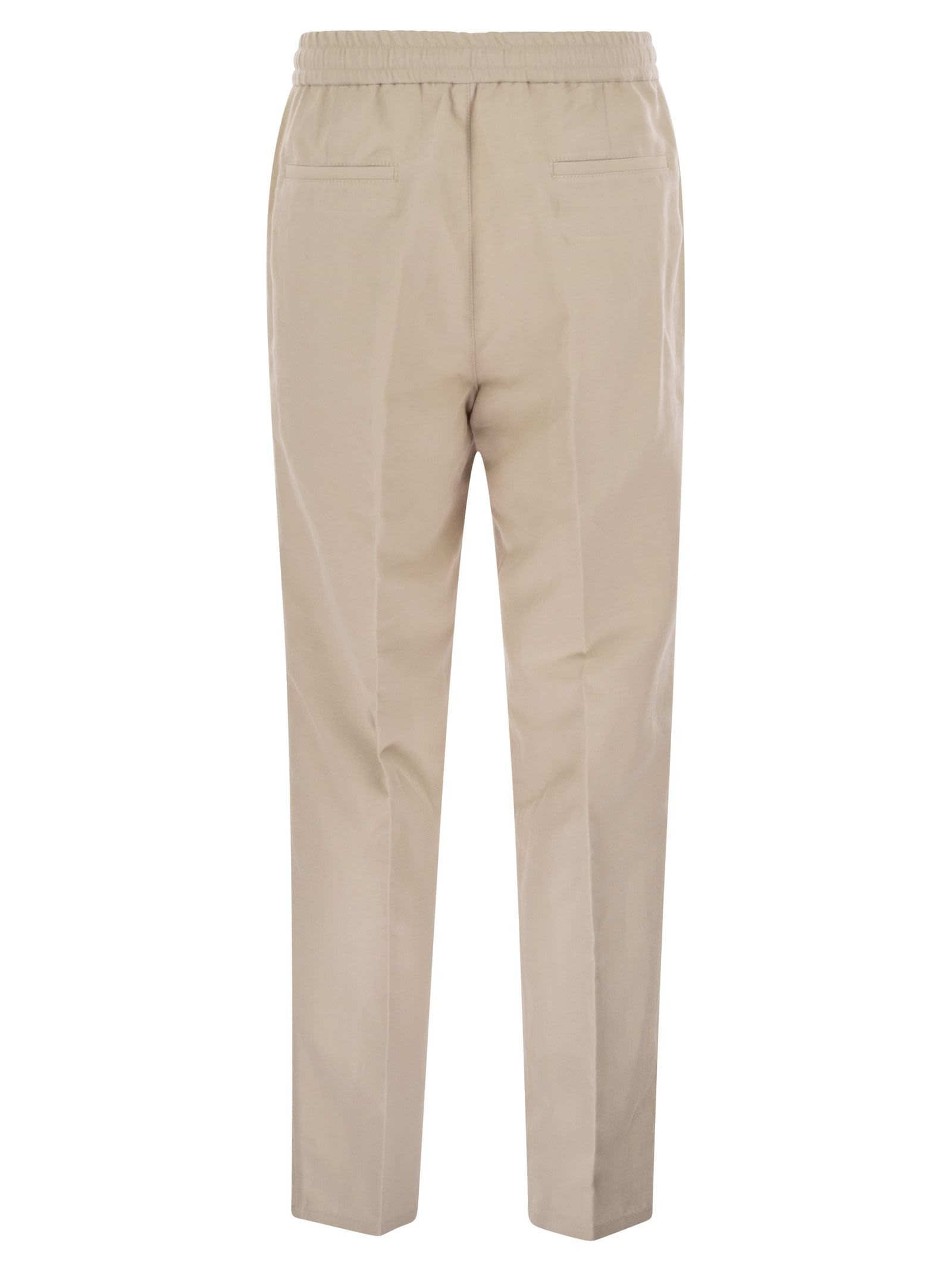 Brunello Cucinelli Men Leisure Fit Trousers In Linen And Cotton Gabardine With Drawstring And Double - 2