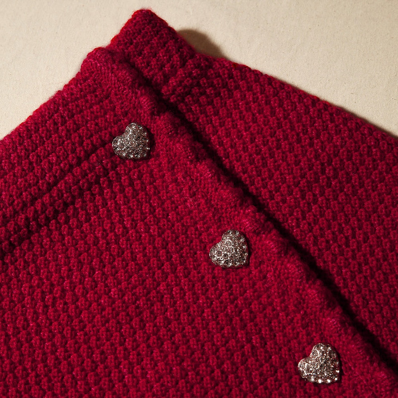 Red Melange Knit Button Mini Skirt 4