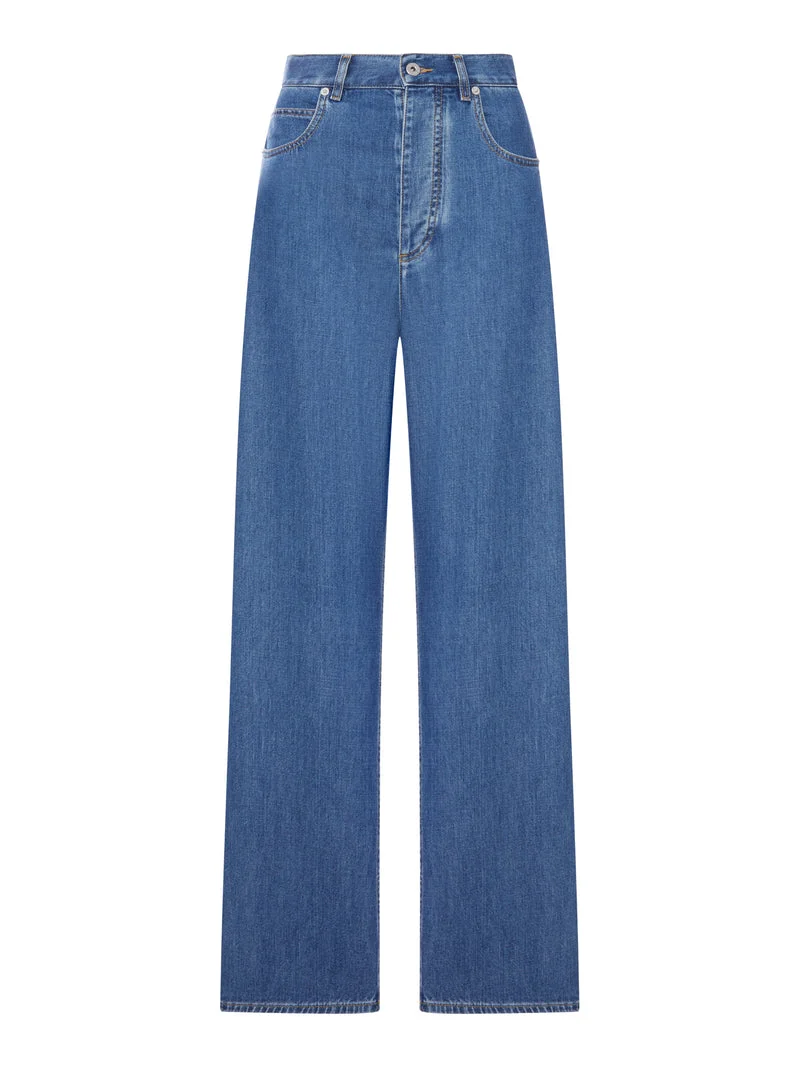 Bottega Veneta Women Atlantic Blue Wash Wide-Leg Jeans - 1