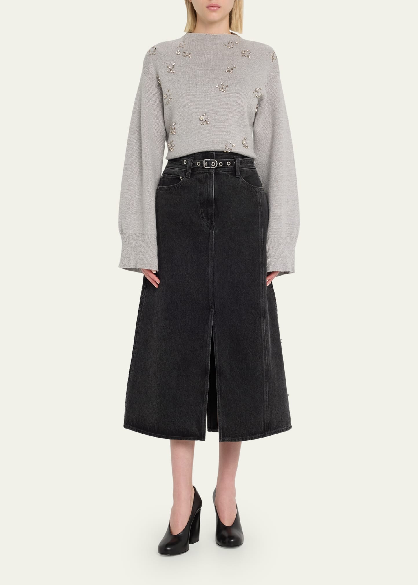 Denim A-Line Midi Skirt - 2