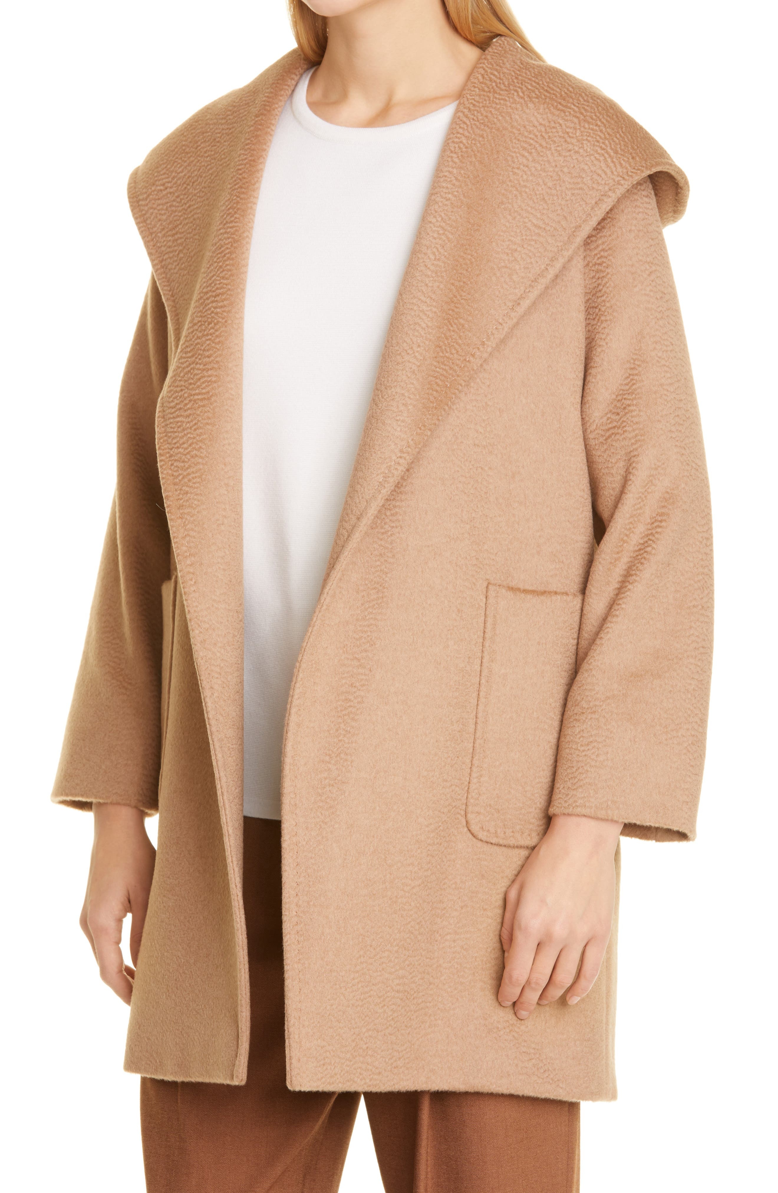 Max Mara Rialto Hooded Camel Hair Wrap Coat at Nordstrom - 4