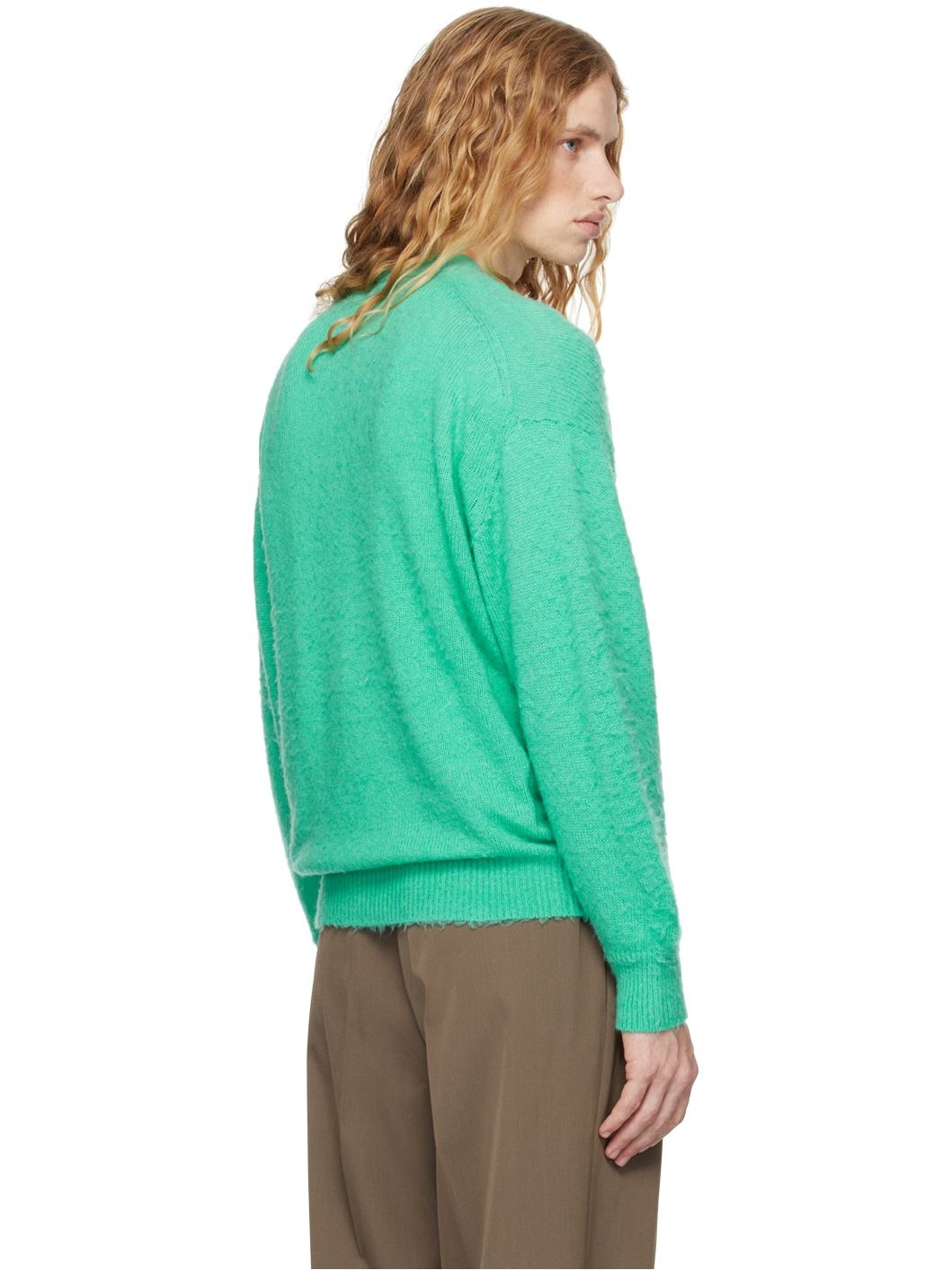 Green Brushed Wool Cashmere Silk Cardigan - 5