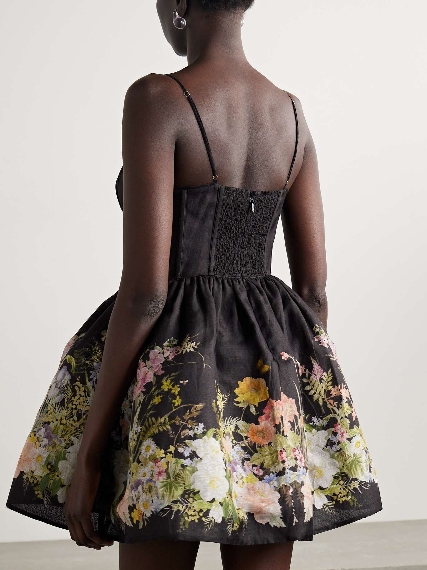 Natura floral-print linen and silk-blend bustier mini dress - 3