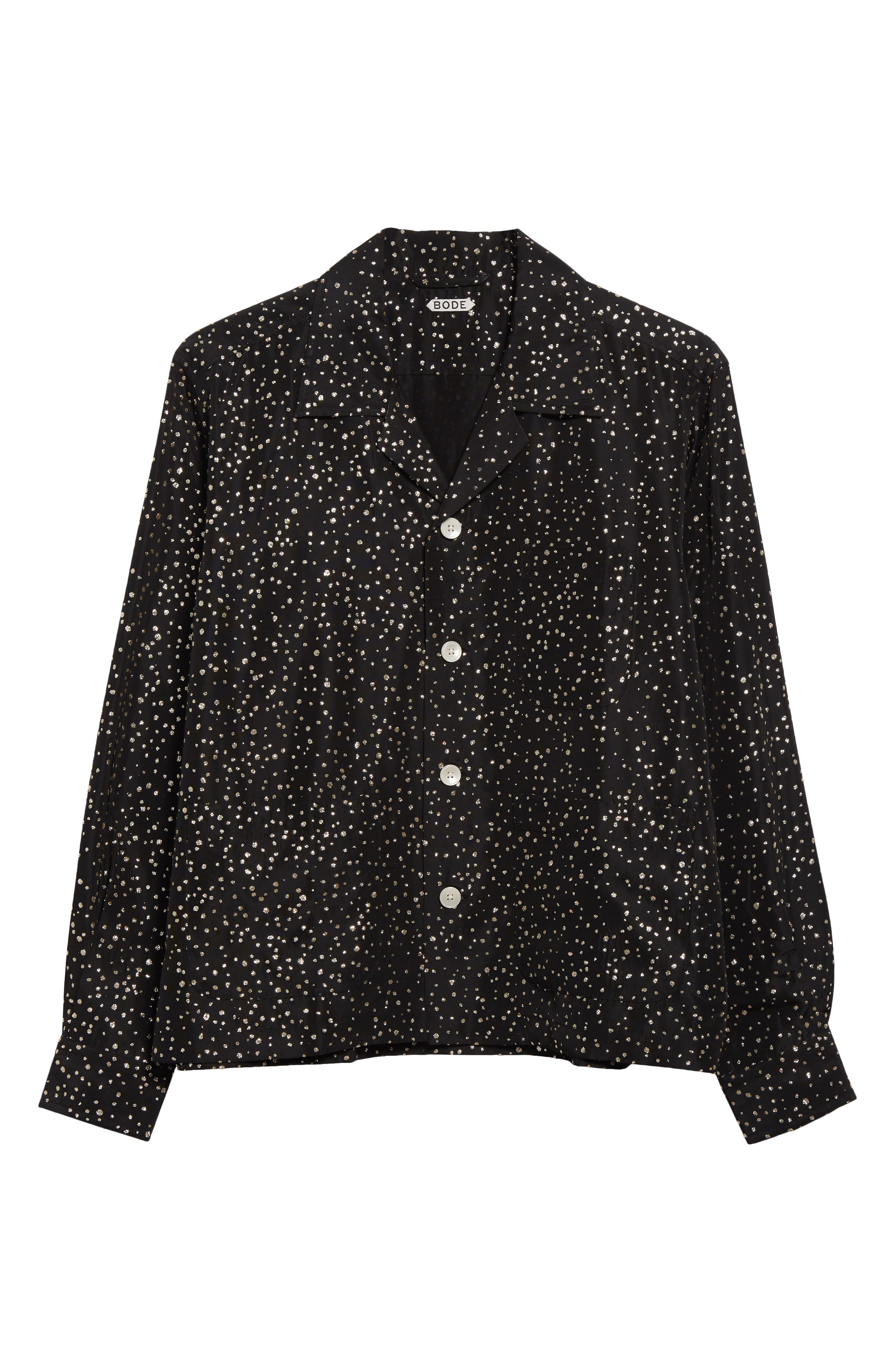 Bode Glitter Dot Faille Button-Up Shirt in Black Silver at Nordstrom - 6