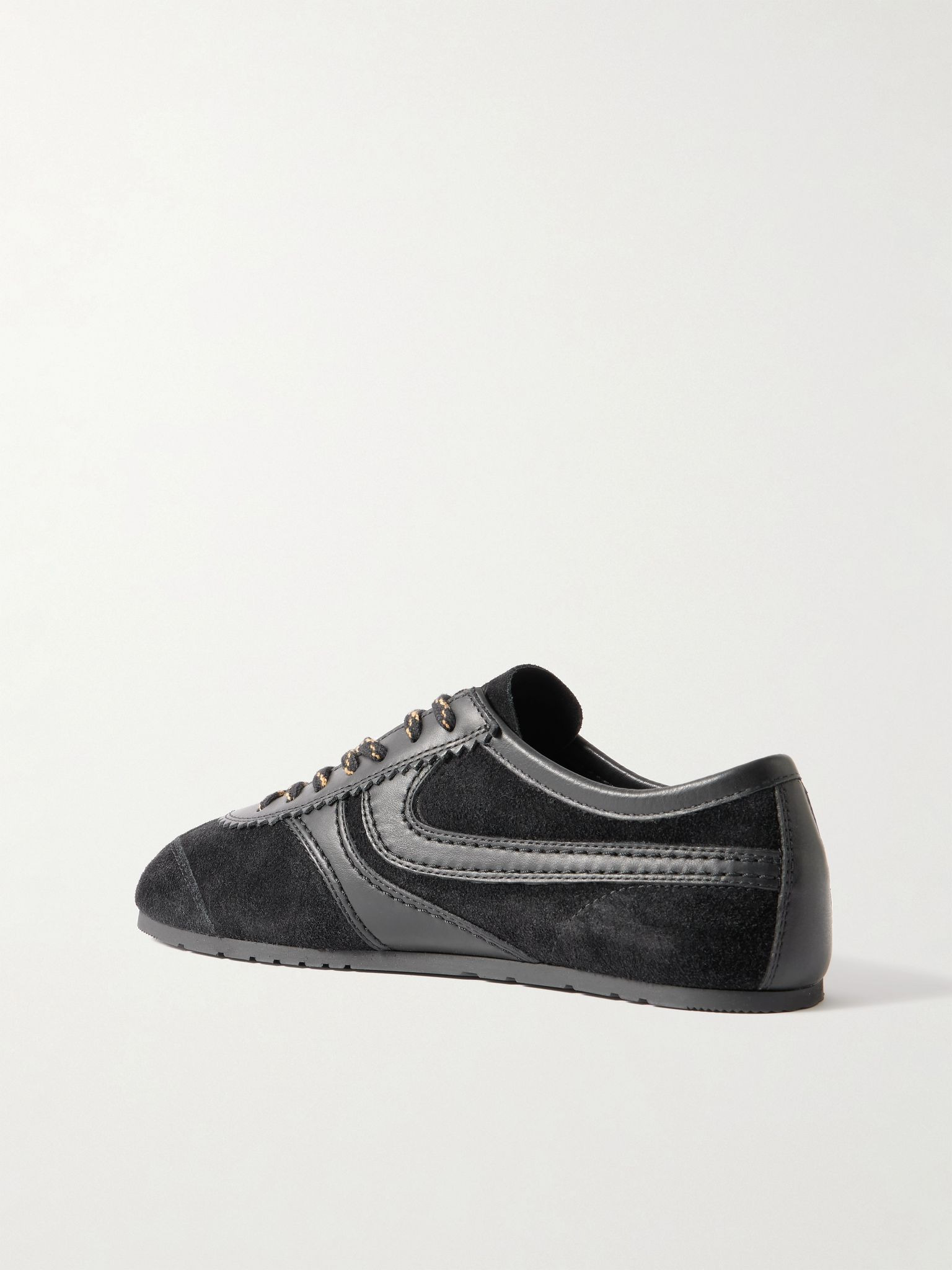 Leather-trimmed suede sneakers Black - 3