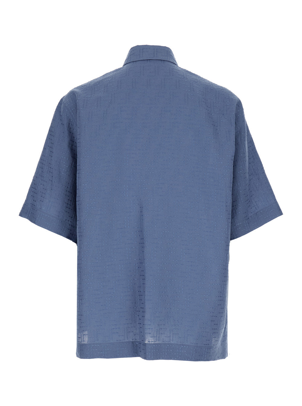 Fendi Men Blue Shirt With Pointed Collar And All-Over Ff Motif In Linen Blend Man - 2
