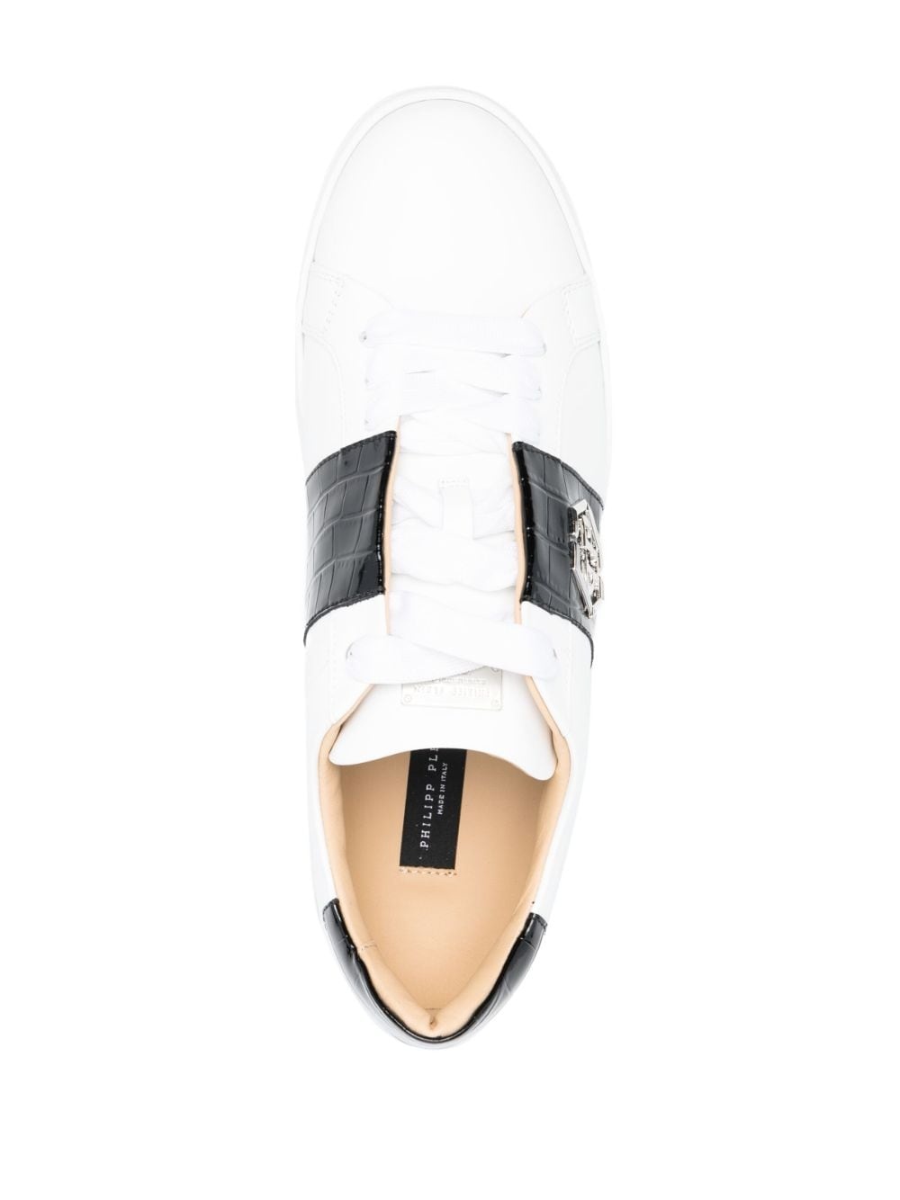 logo-plaque leather low-top sneakers - 4