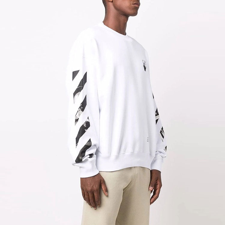 Men's Off-White FW21 Arrow Logo Printing Pullover Round Neck Loose Fit White OMBA054F21FLE0110110 - 4