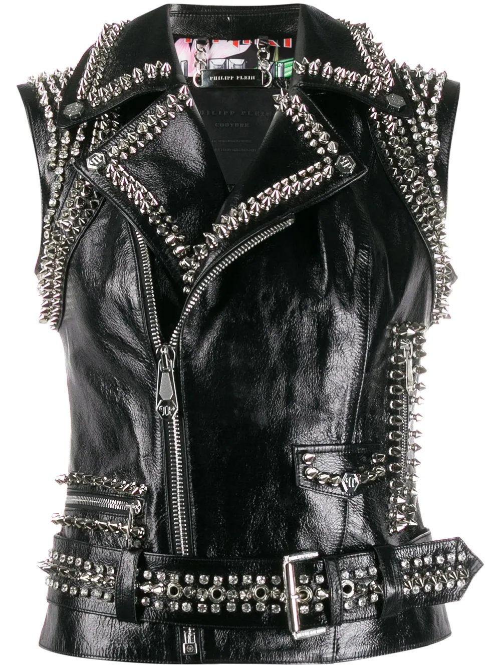 stud-embellished biker gilet - 1