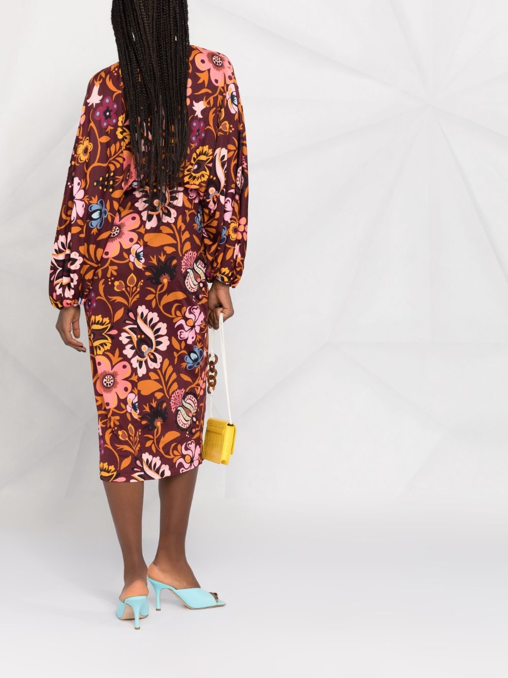 floral long-sleeve shift dress - 4