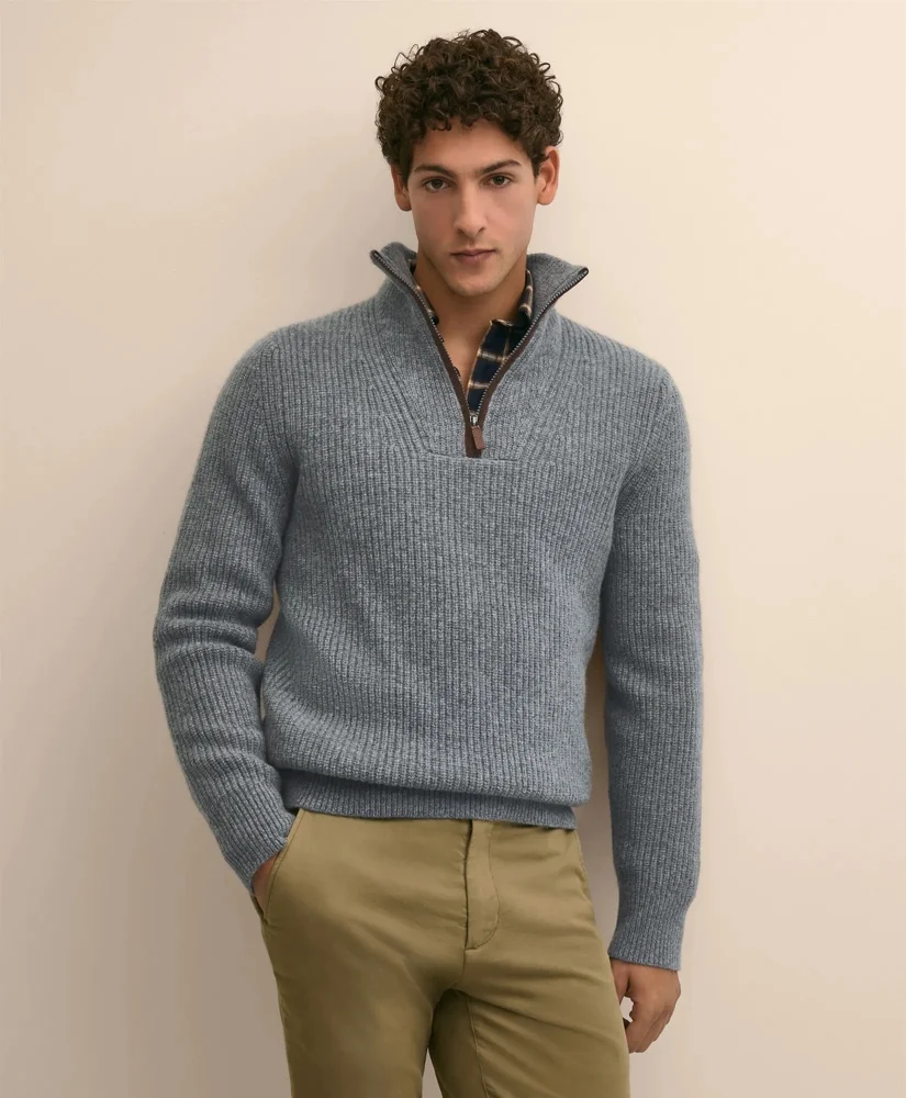 Wool Quarter-Zip Military Sweater - 1