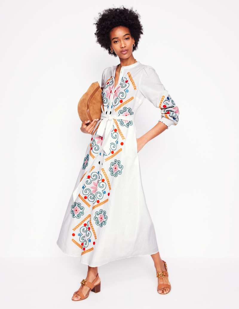 Ruby Linen Blend Shirt Dress-White Embroidery 6