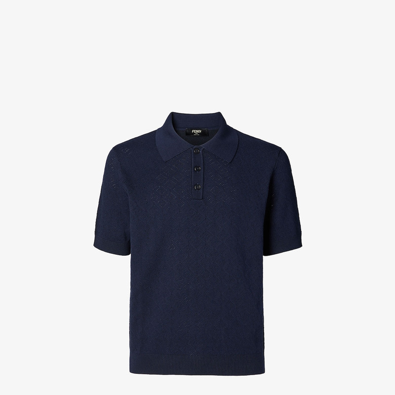 Polo shirt Dark blue cotton and viscose tricot polo shirt 1