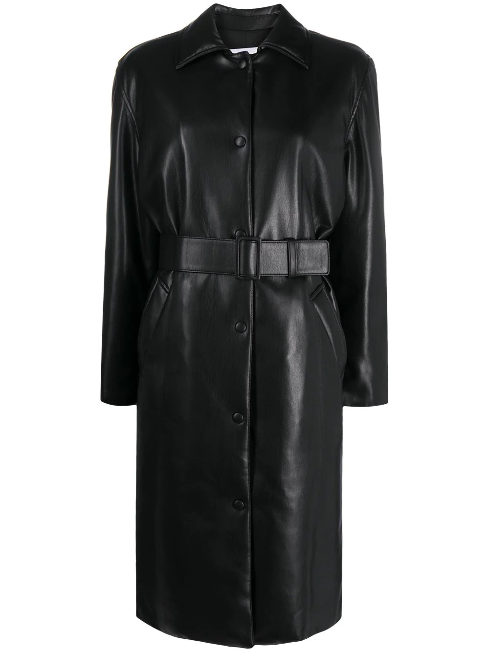 faux leather belted coat - 1