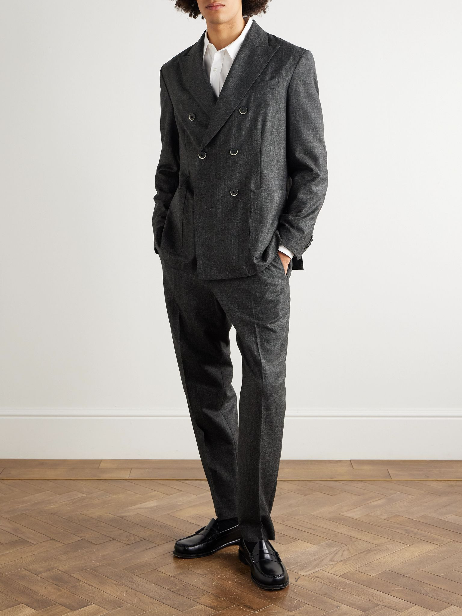 Double-Breasted Virgin Wool Suit Jacket Gray - 2