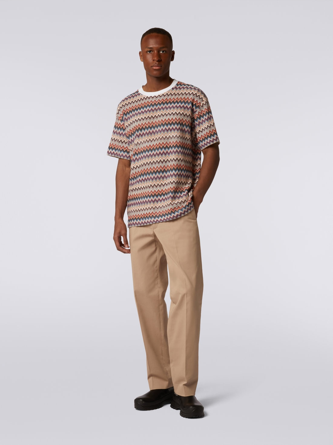 Cotton and viscose chevron crew-neck T-shirt - 2