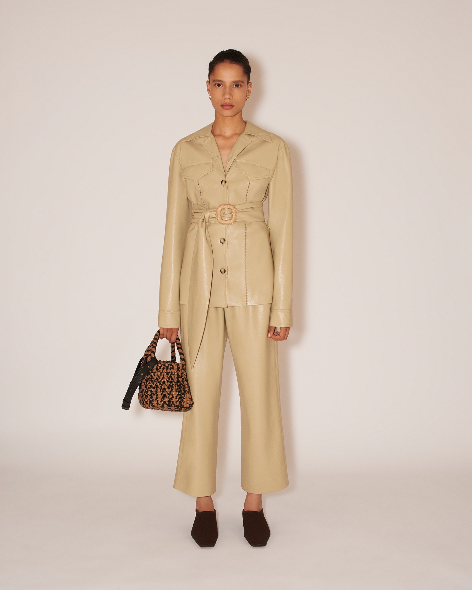 ODESSA - Vegan leather kick-flare pants - Pebble - 2