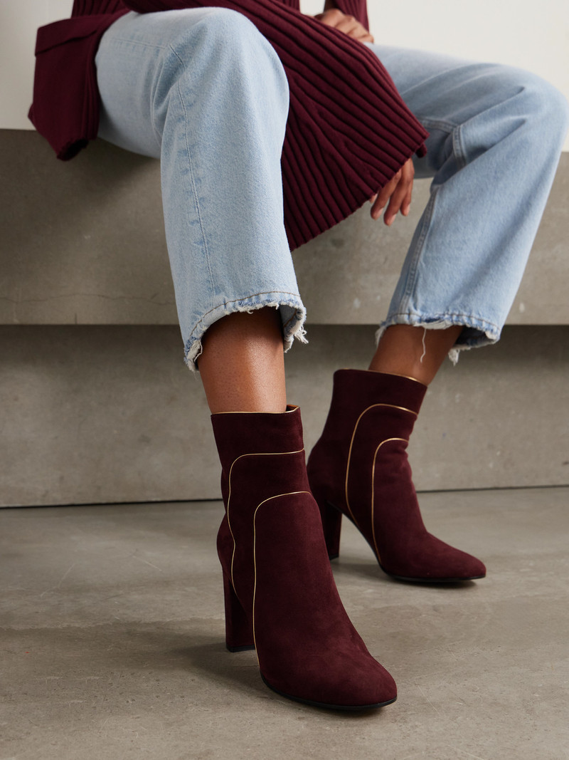 Gianvito Rossi 85 Metallic Leather-trimmed Suede Ankle Boots outlook