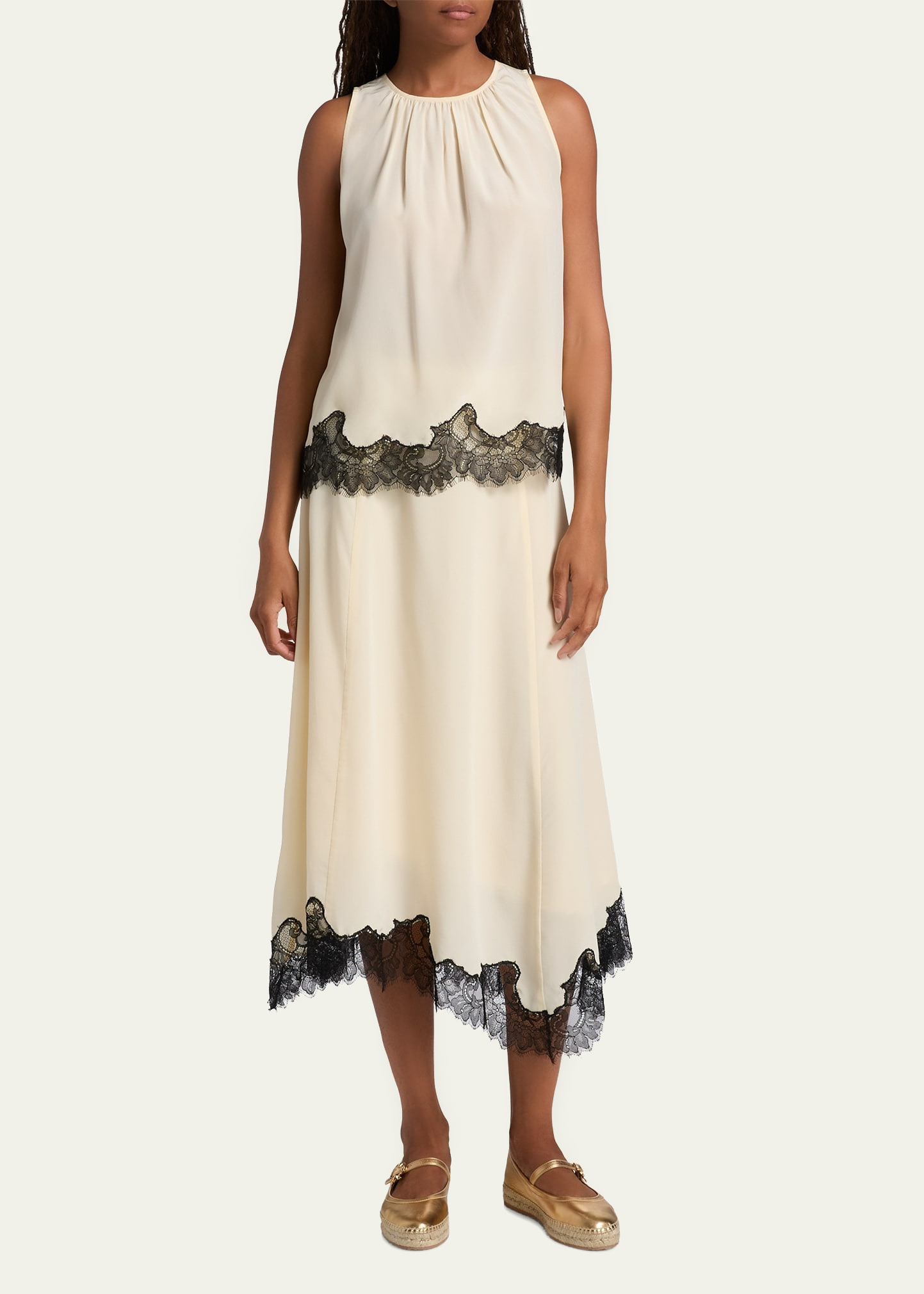 Rosine Lace-Trim Asymmetric Silk Skirt - 2