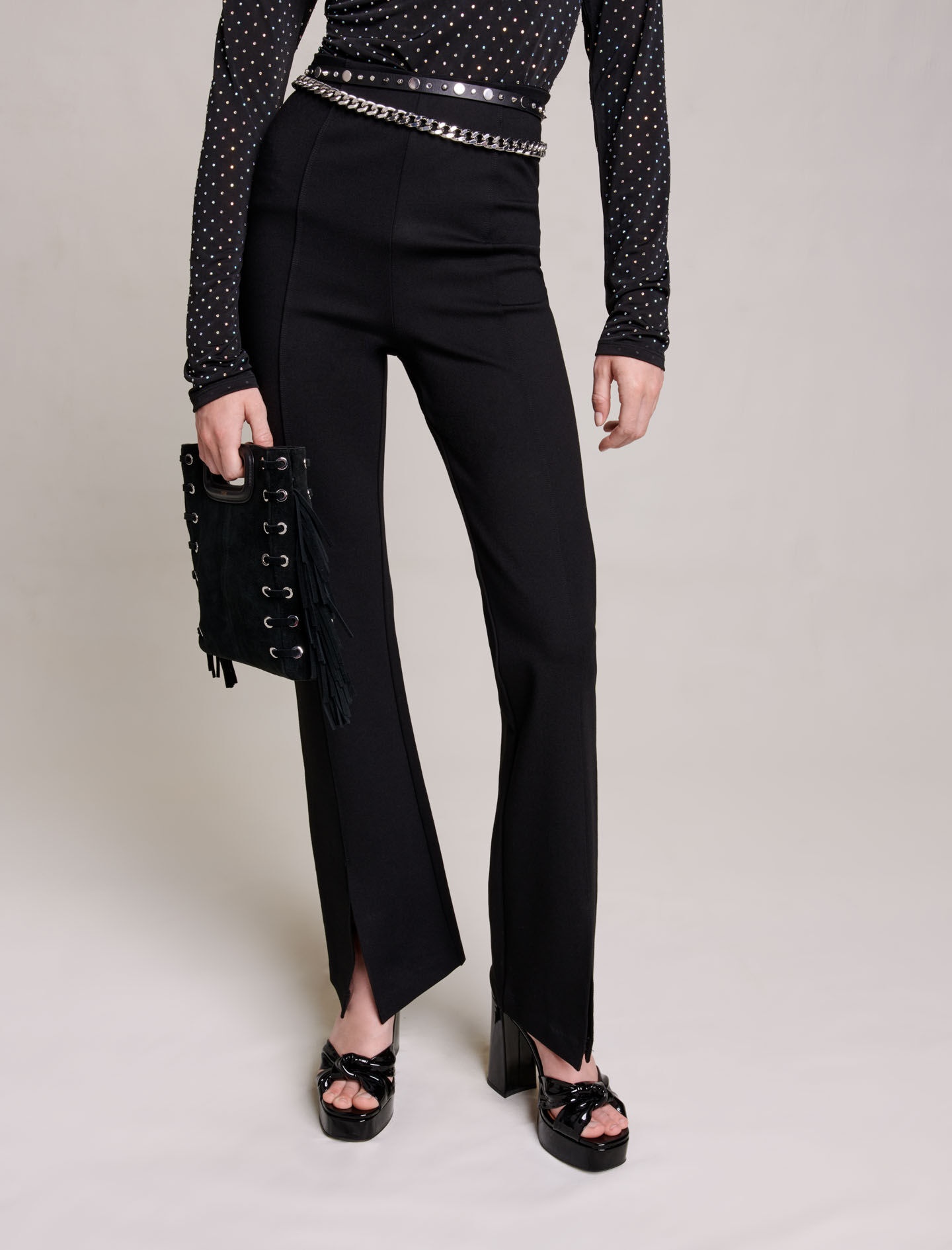 Black slim-fit trousers with slits - 3