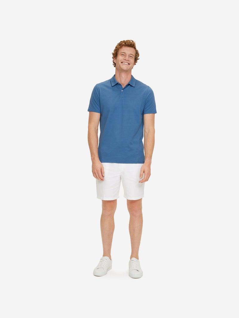 Derek Rose Men's Polo Shirt Ramsay 3 Pique Cotton Tencel Blue outlook