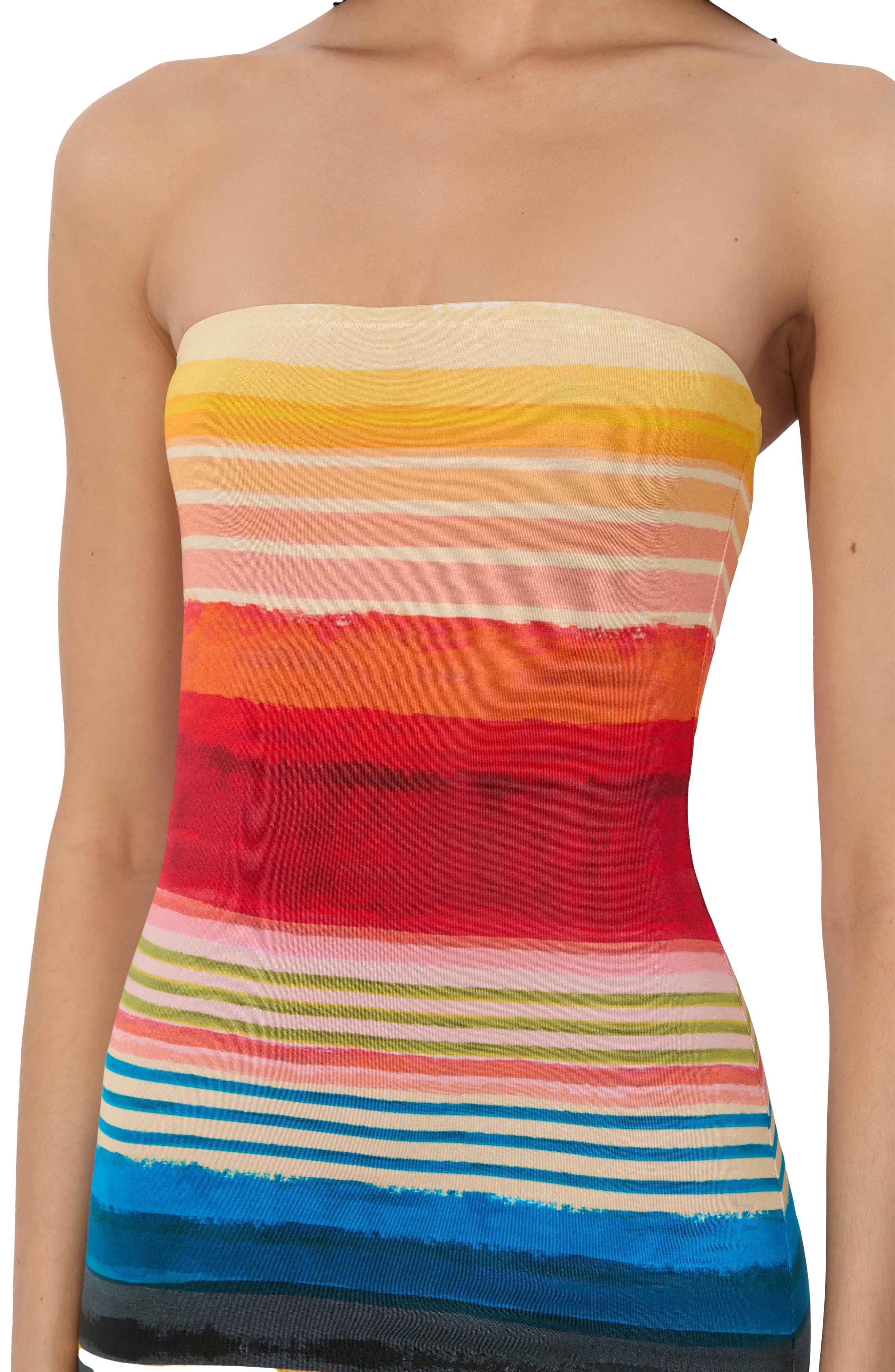 Alice + Olivia Delora Stripe Strapless Midi Dress in Rainbow Reef at Nordstrom - 4
