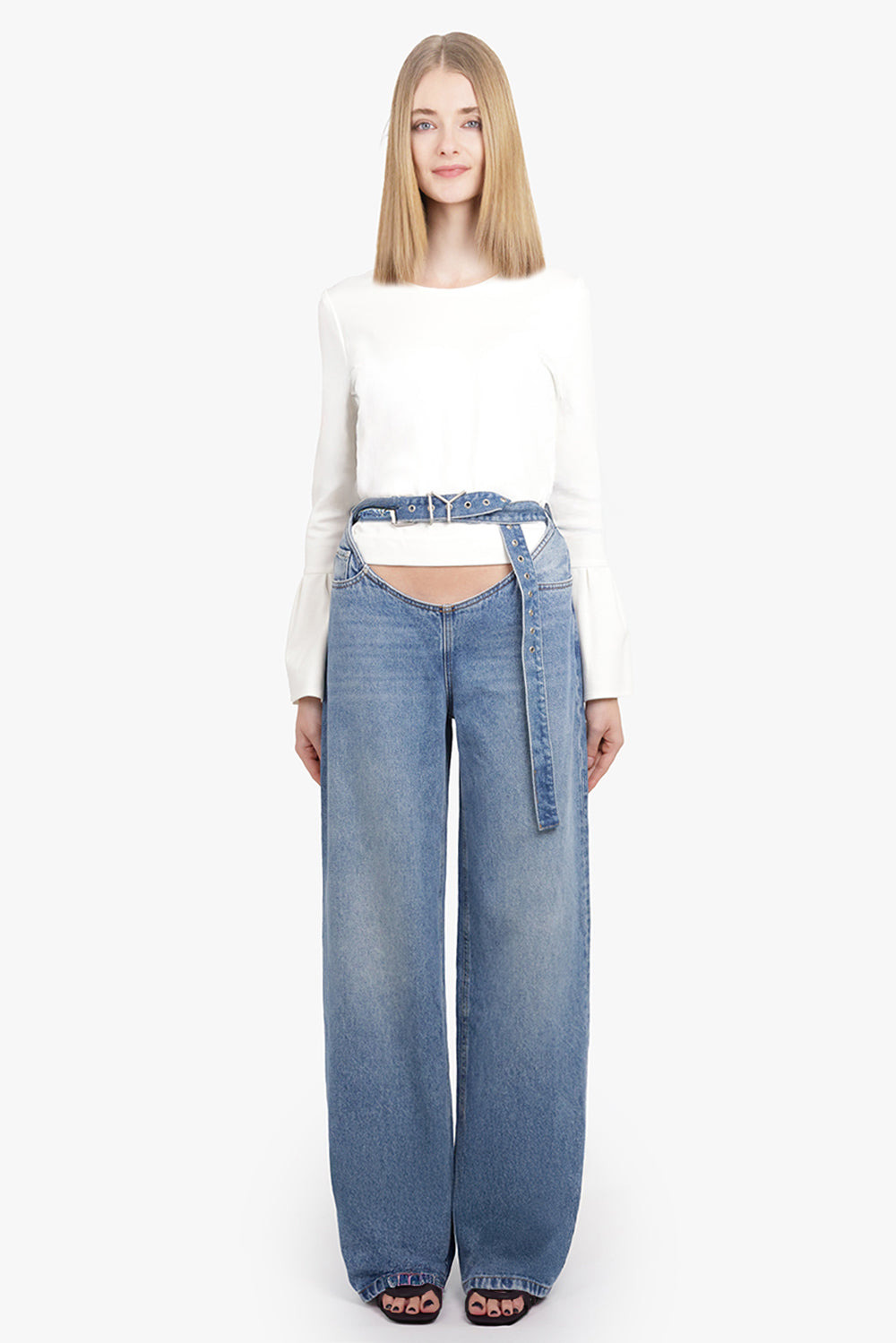 DENIM JEANS Y-BELT ARC CUT-OUT | FADED BLUE - 2