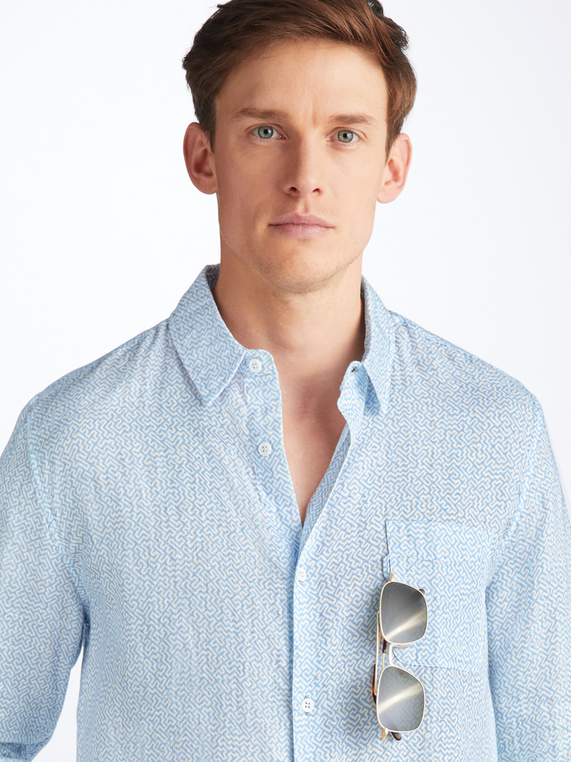 Derek Rose Men's Shirt Milan 24 Linen Blue outlook